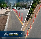 На улице Токтогула в Бишкеке появились разделители для велодорожки На улице Токтогула в Бишкеке появились разделители для велодорожки
